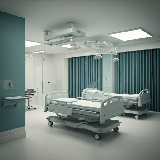 Interior of a ultra-modern hospital suite featuring SKYON Innovations medical beds and sleek furniture