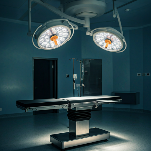 Advanced modular surgical operating table under bright surgical lights in a sterile theater